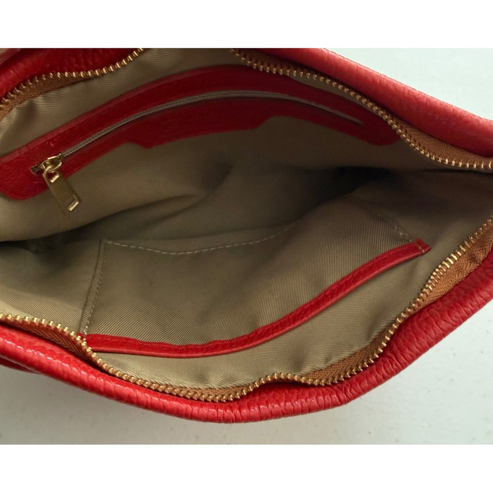 Valentina Red Pebbled Leather Crossbody Bag Gold Hardware Italian Made Handbag - Picture 11 of 13